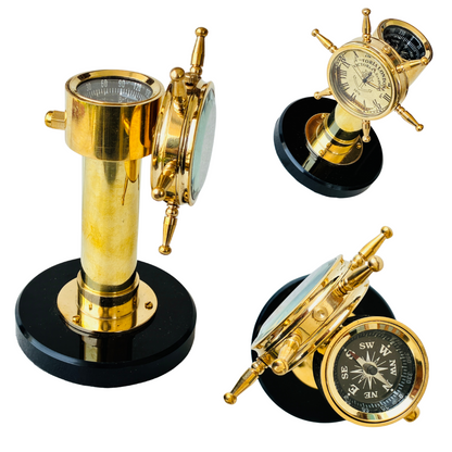 Brass Shipwheel Clock Compass Tabletop Decorative Gift