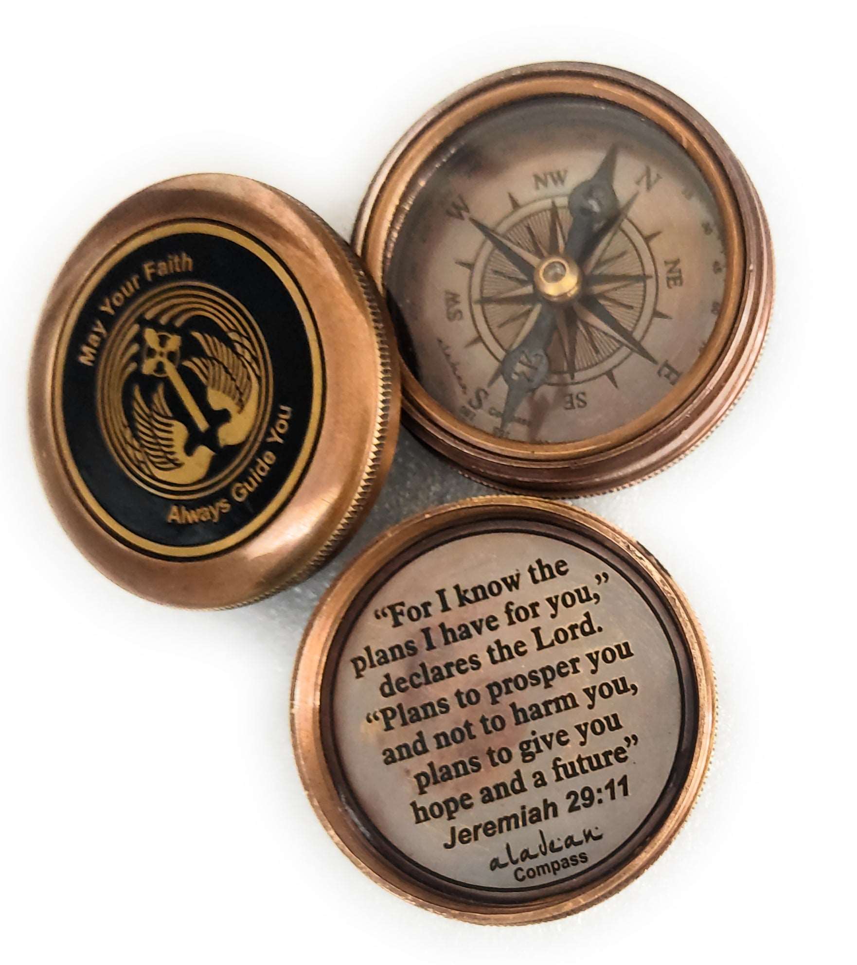 Engraved Brass Compass Religious May Your Faith Guide You - Gift for hoy communion, baptism, confirmation & graduation
