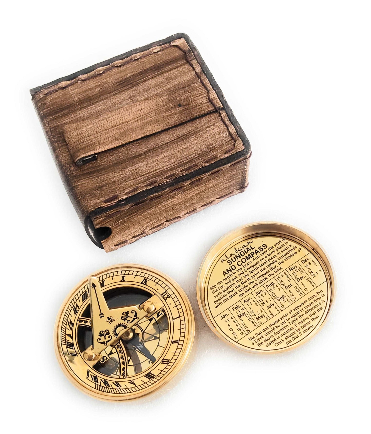 Handmade personalized brass sundial compass