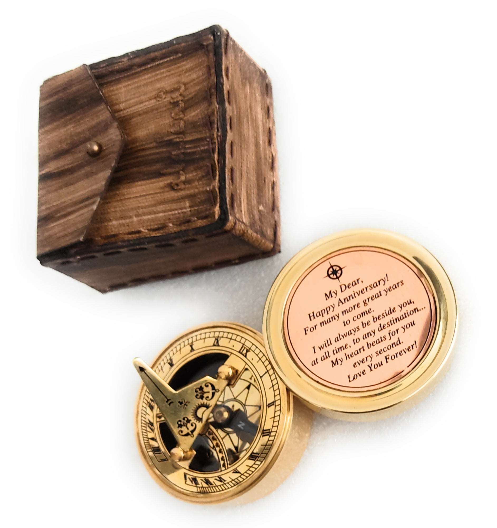 Anniversary Gift Brass Sundial Compass Engraved love Quote