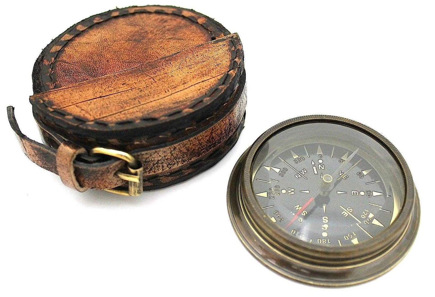 Admiral's Brass Compass with Leather Case Wholesale Lot