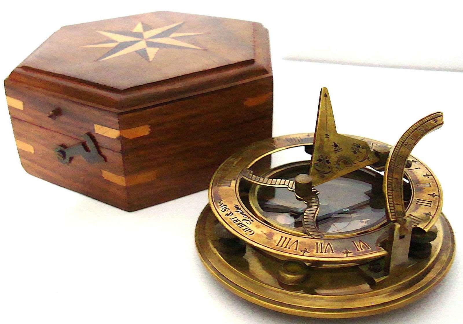 3 Sundial Compass - Solid Brass Sun West London Etched on the Compass  BYTHORINTSRUMENTS