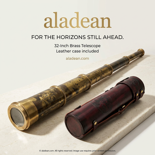 32-inch brass telescope and leather case