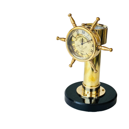 Brass Shipwheel Clock Compass Tabletop Decorative Gift