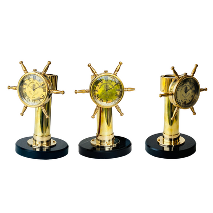 Brass Shipwheel Clock Compass Tabletop Decorative Gift