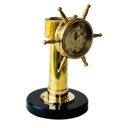 Brass Shipwheel Clock Compass Tabletop Decorative Gift