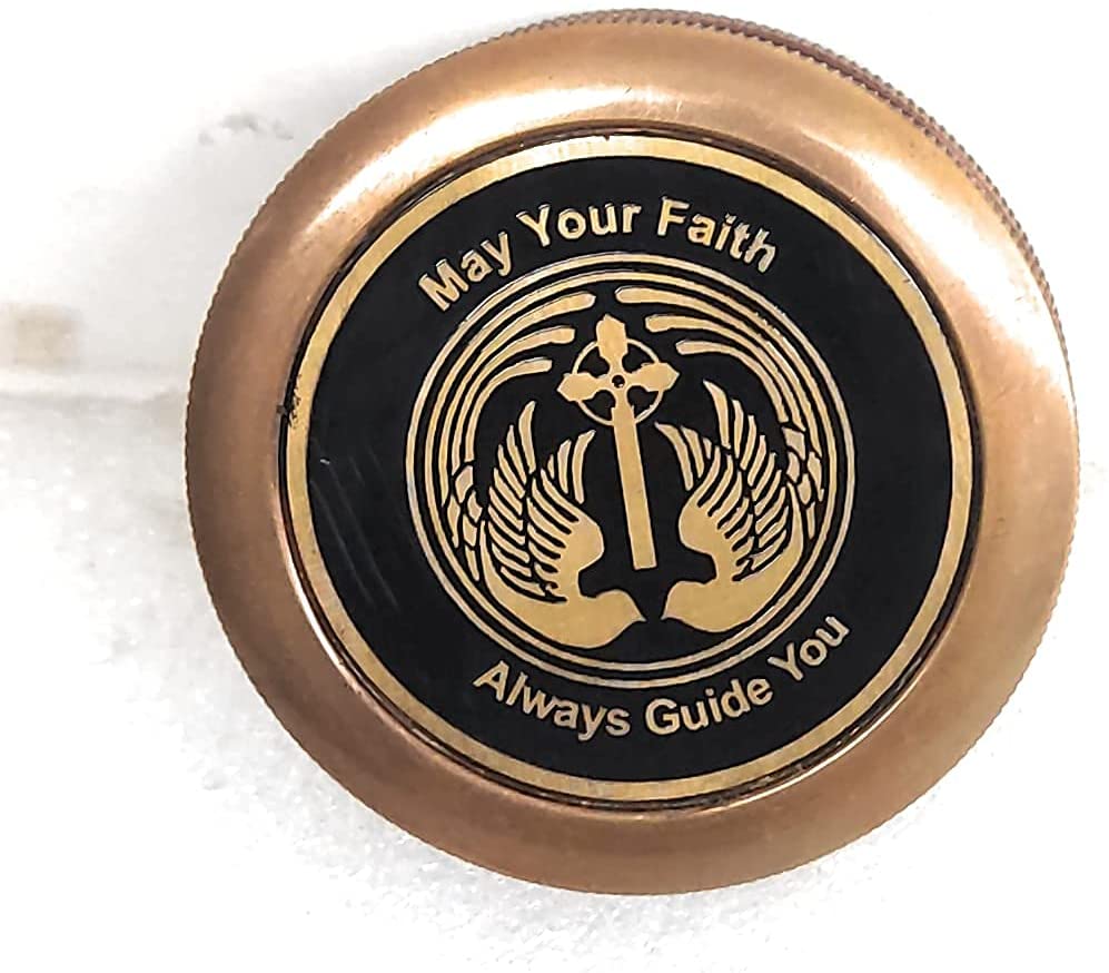 Gravierter Messingkompass „Religion May Your Faith Guide You“ – Geschenk zur Erstkommunion, Taufe, Konfirmation und Abschlussfeier