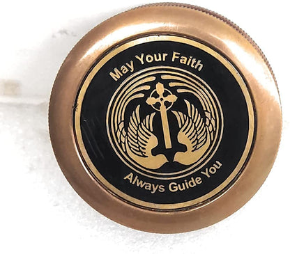 Gravierter Messingkompass „Religion May Your Faith Guide You“ – Geschenk zur Erstkommunion, Taufe, Konfirmation und Abschlussfeier