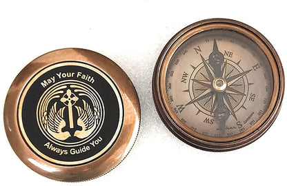 Gravierter Messingkompass „Religion May Your Faith Guide You“ – Geschenk zur Erstkommunion, Taufe, Konfirmation und Abschlussfeier