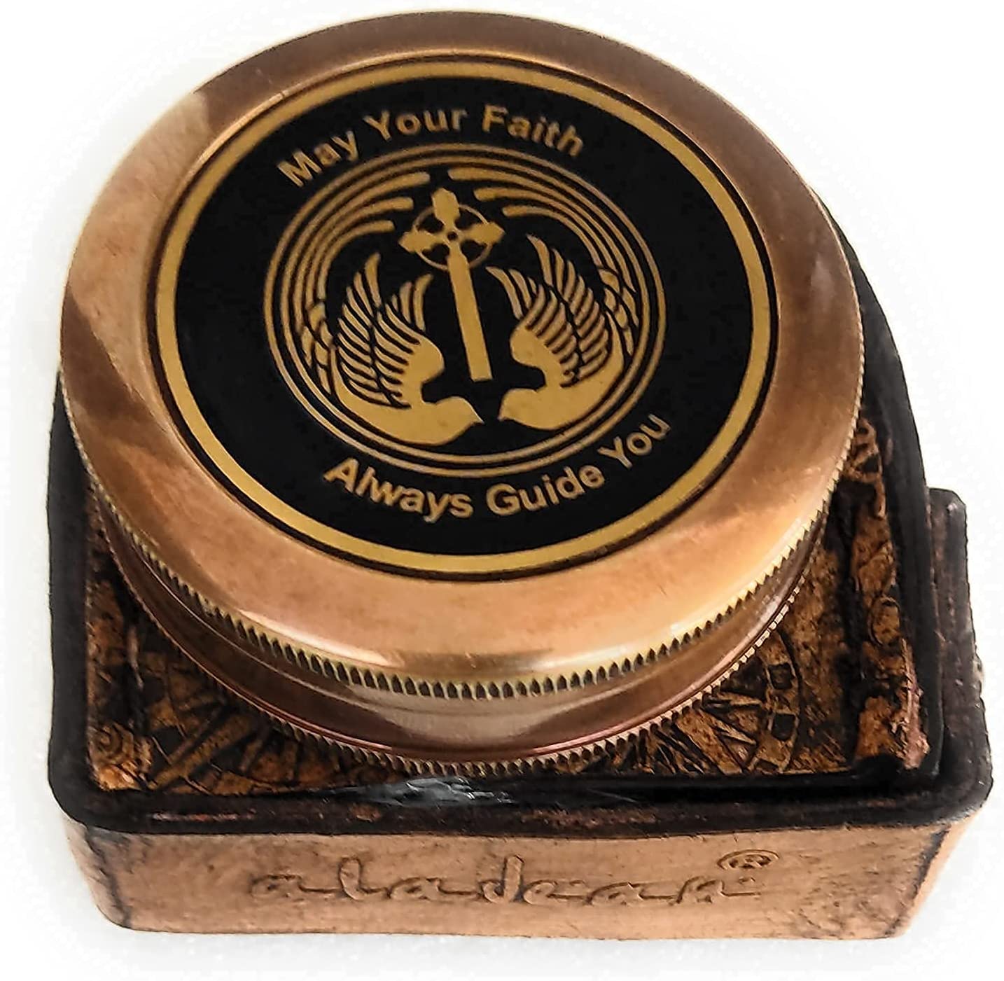 Gravierter Messingkompass „Religion May Your Faith Guide You“ – Geschenk zur Erstkommunion, Taufe, Konfirmation und Abschlussfeier