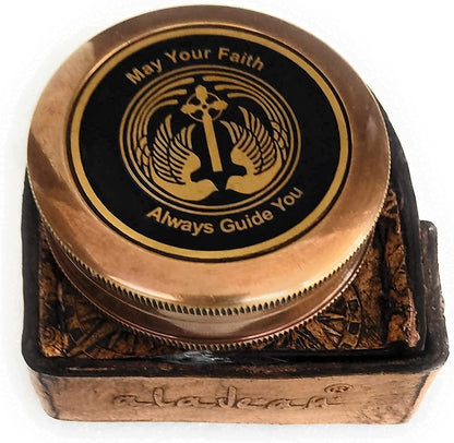 Gravierter Messingkompass „Religion May Your Faith Guide You“ – Geschenk zur Erstkommunion, Taufe, Konfirmation und Abschlussfeier