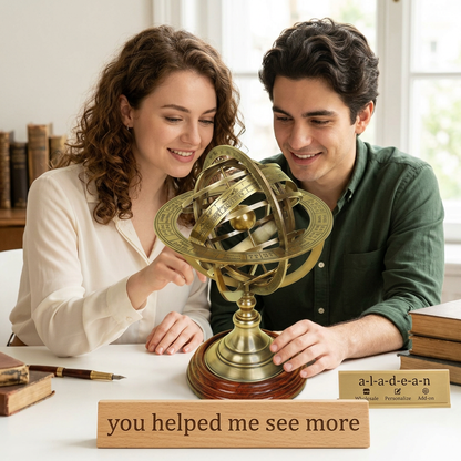 8-inch brass armillary globe with wooden base