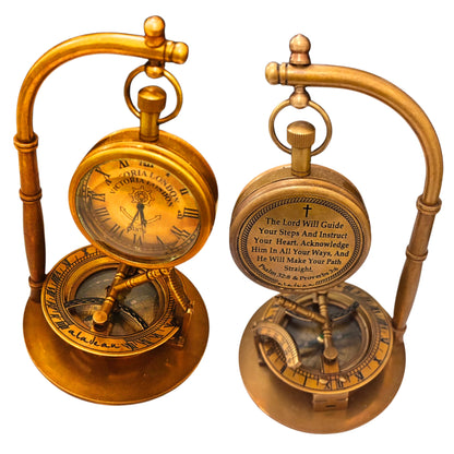 Decorative Table Clock Sundial Compass | Desk Sundial with Engraved Bible Verse – Lord Will Guide