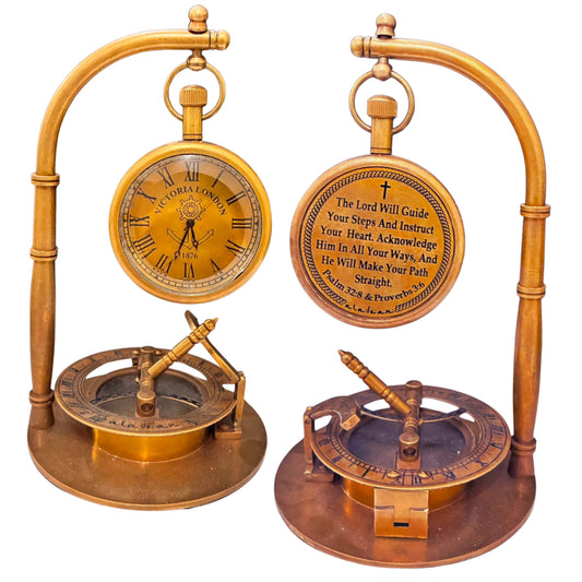 Decorative Table Clock Sundial Compass | Desk Sundial with Engraved Bible Verse – Lord Will Guide
