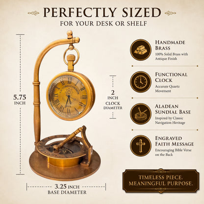 Decorative Table Clock Sundial Compass | Desk Sundial with Engraved Bible Verse – Lord Will Guide