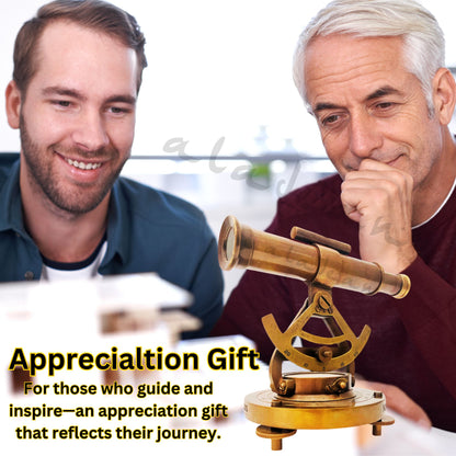 Brass Alidade Telescope with Compass - Vintage Surveying Instrument Decor