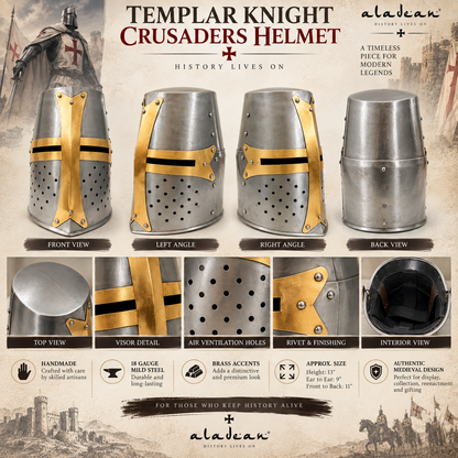 Templar Knight Crusaders Helmet – Handcrafted Steel Medieval Armor | Wearable Adult Costume