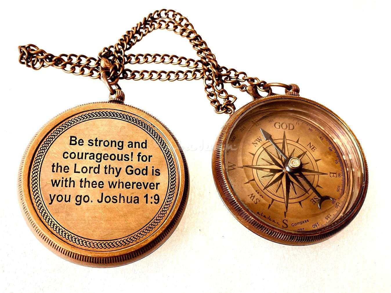 Compass Timothy Joshua Religious Gift Brass Compass | Be Strong and Courageous Joshua 1:9 ...