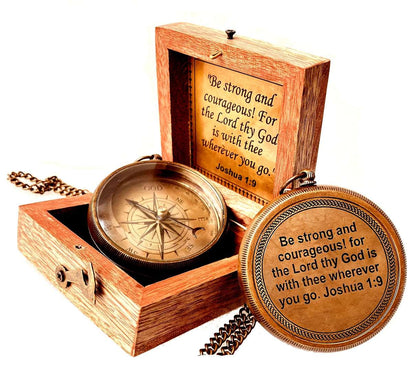 Be strong and courageous brass compass