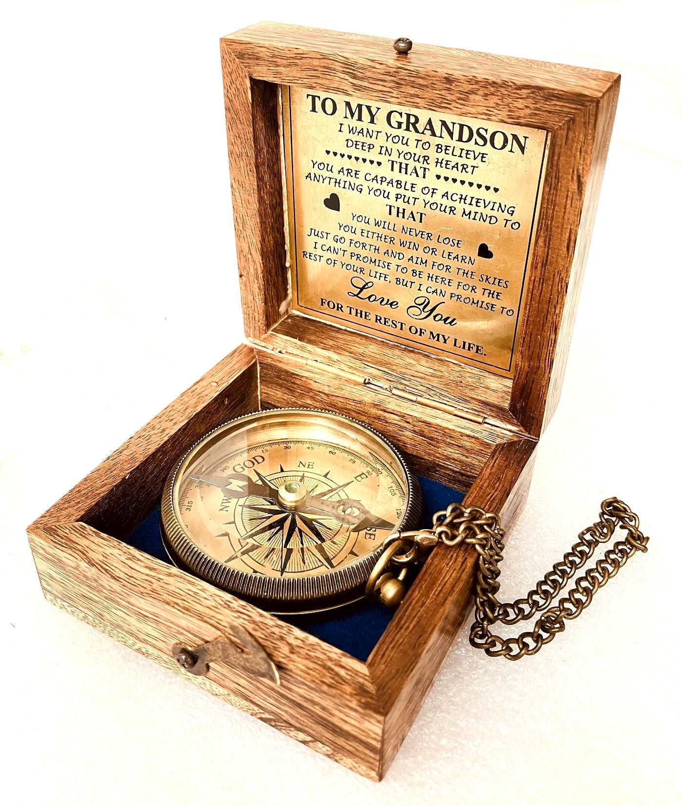 Gift for Grandson Brass Compass Engraved Quote