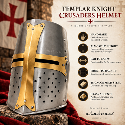 Templar Knight Crusaders Helmet – Handcrafted Steel Medieval Armor | Wearable Adult Costume