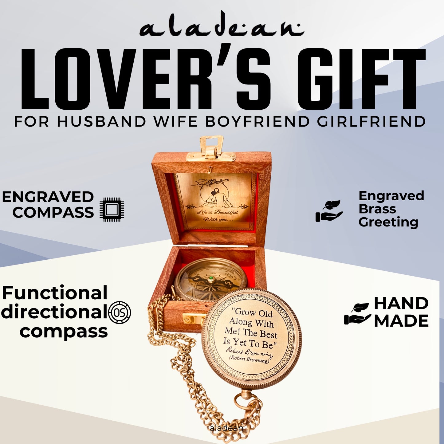 Geschenk für Liebhaber, romantisches Zitat, gravierter Kompass
