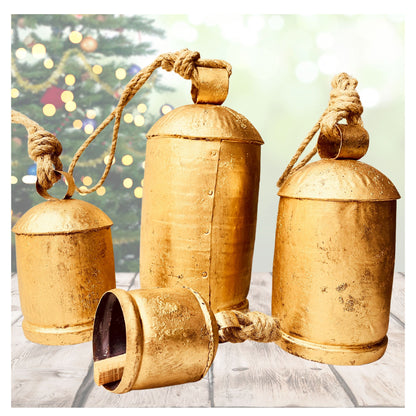 Christmas Bells Decorative Set of 4 - Rustic Harmony Cowbell Collection