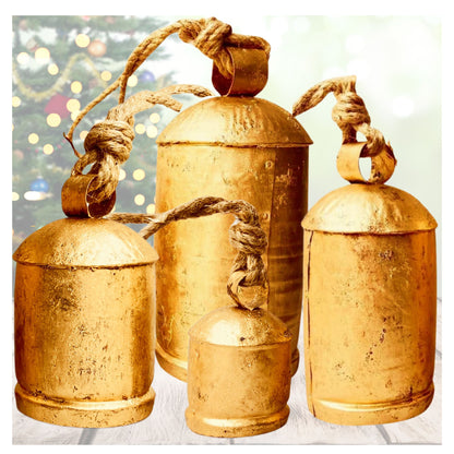 Christmas Bells Decorative Set of 4 - Rustic Harmony Cowbell Collection