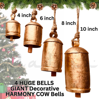 Christmas Bells Decorative Set of 4 - Rustic Harmony Cowbell Collection