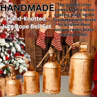 Christmas Bells Decorative Set of 4 - Rustic Harmony Cowbell Collection