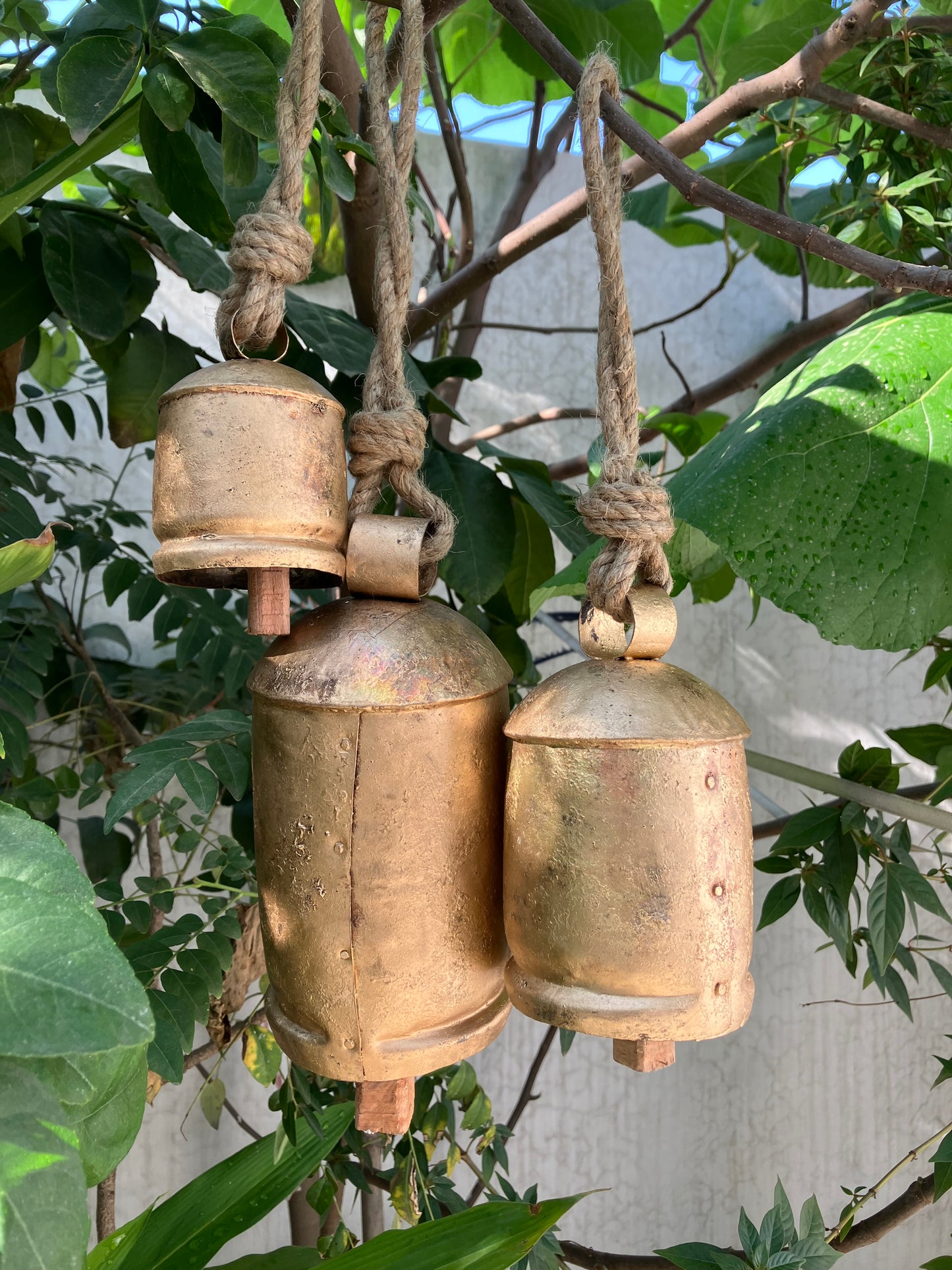 Ensemble de 3 cloches d'harmonie suspendues, carillons éoliens rustiques et relaxants pour jardin