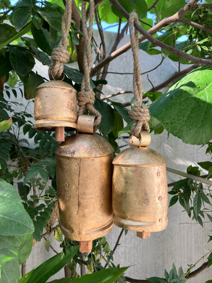 Ensemble de 3 cloches d'harmonie suspendues, carillons éoliens rustiques et relaxants pour jardin