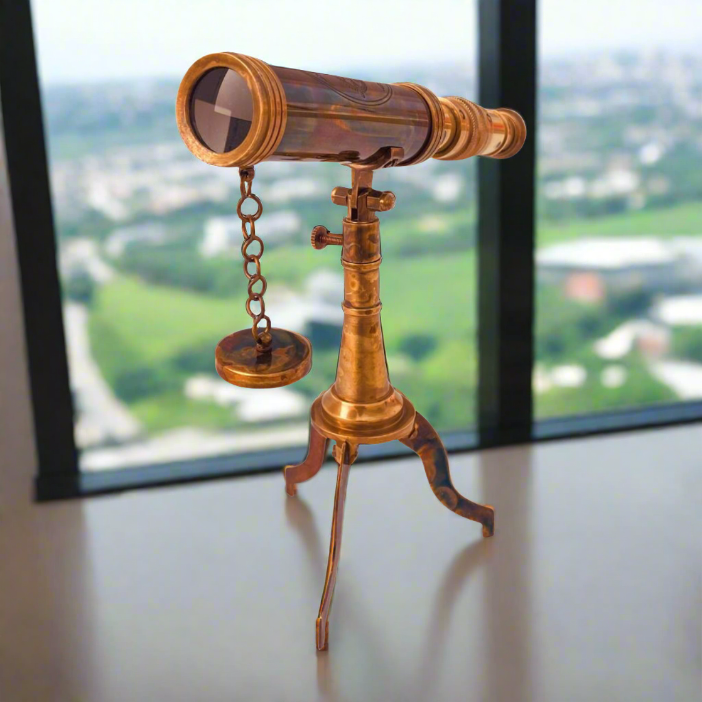 Rustikales Spyglass-Messingteleskop im Vintage-Stil auf einzigartigem Ständer - 10"