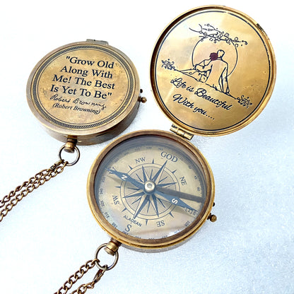 Romantisches Geschenk, gravierter Kompass 7,6 cm mit Liebeszitat