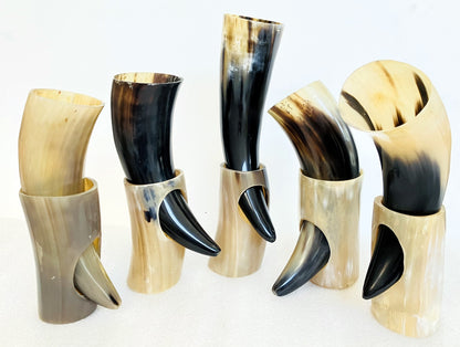 Set of 5 Viking Drinking Horns – Real Water Buffalo Horn | Handmade Norse Drinkware