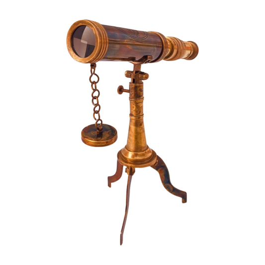 Rustic Spyglass Vintage Style Brass Telescope on Unique Stand -10"