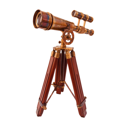 Vintage Spyglass Telescope On Wood Stand
