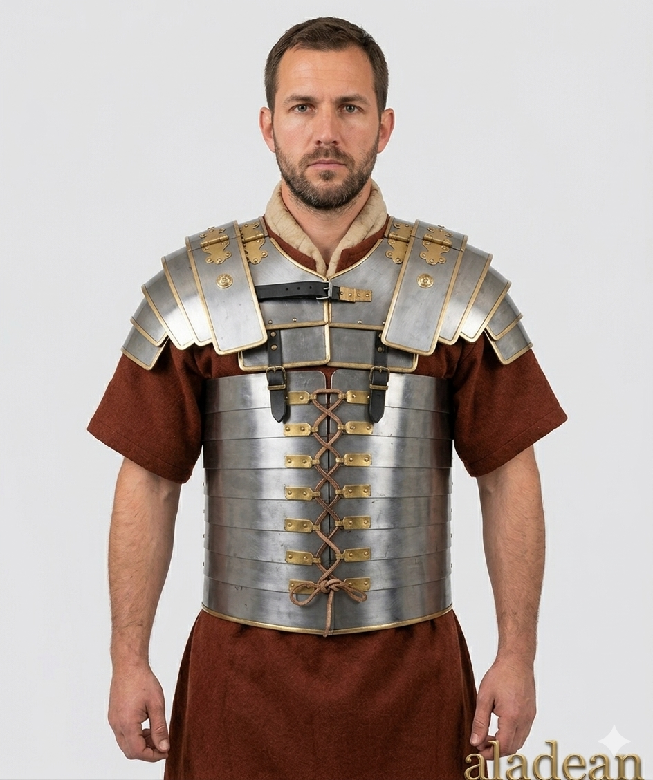 Lorica Segmentata Roman Soldier Medieval Armor Suit | Mild Steel Brass Accents | SCA LARP Reenactment Cosplay
