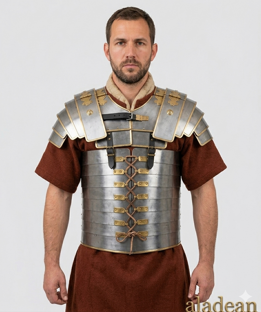 Lorica Segmentata Roman Soldier Medieval Armor Suit | Mild Steel Brass Accents | SCA LARP Reenactment Cosplay