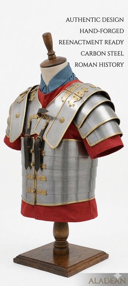 Lorica Segmentata Roman Soldier Medieval Armor Suit | Mild Steel Brass Accents | SCA LARP Reenactment Cosplay