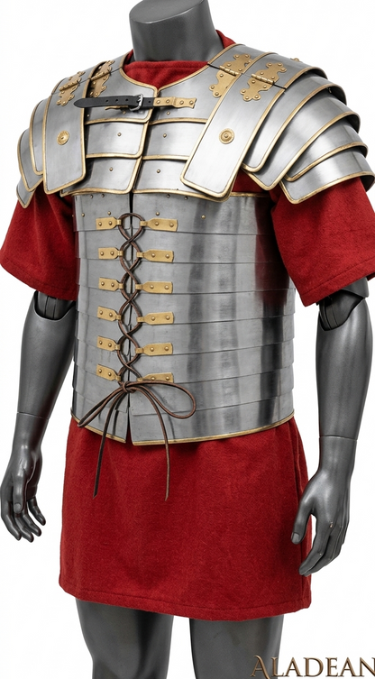 Lorica Segmentata Roman Soldier Medieval Armor Suit | Mild Steel Brass Accents | SCA LARP Reenactment Cosplay