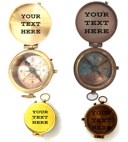 Personalized Brass Compass Engraved Custom Text Gift