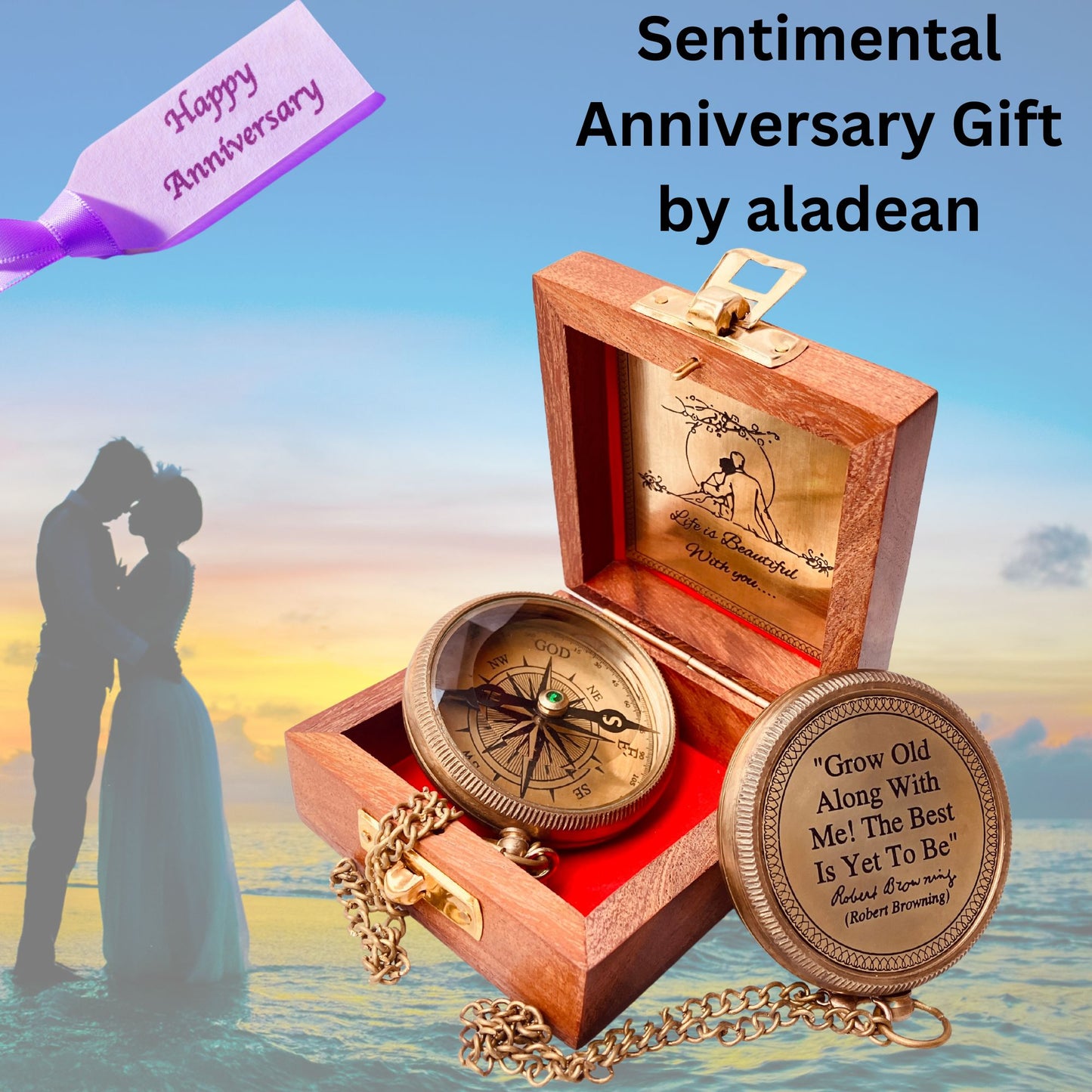 Geschenk für Liebhaber, romantisches Zitat, gravierter Kompass