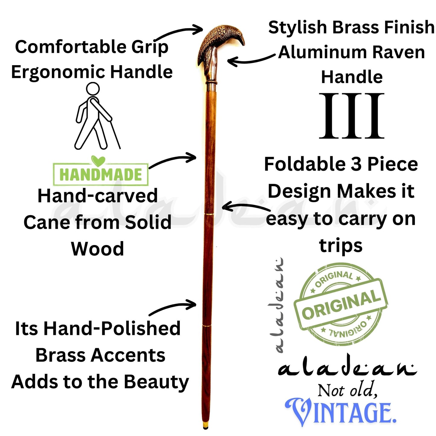 Raven Handle Walking Cane for Stylish Men Women