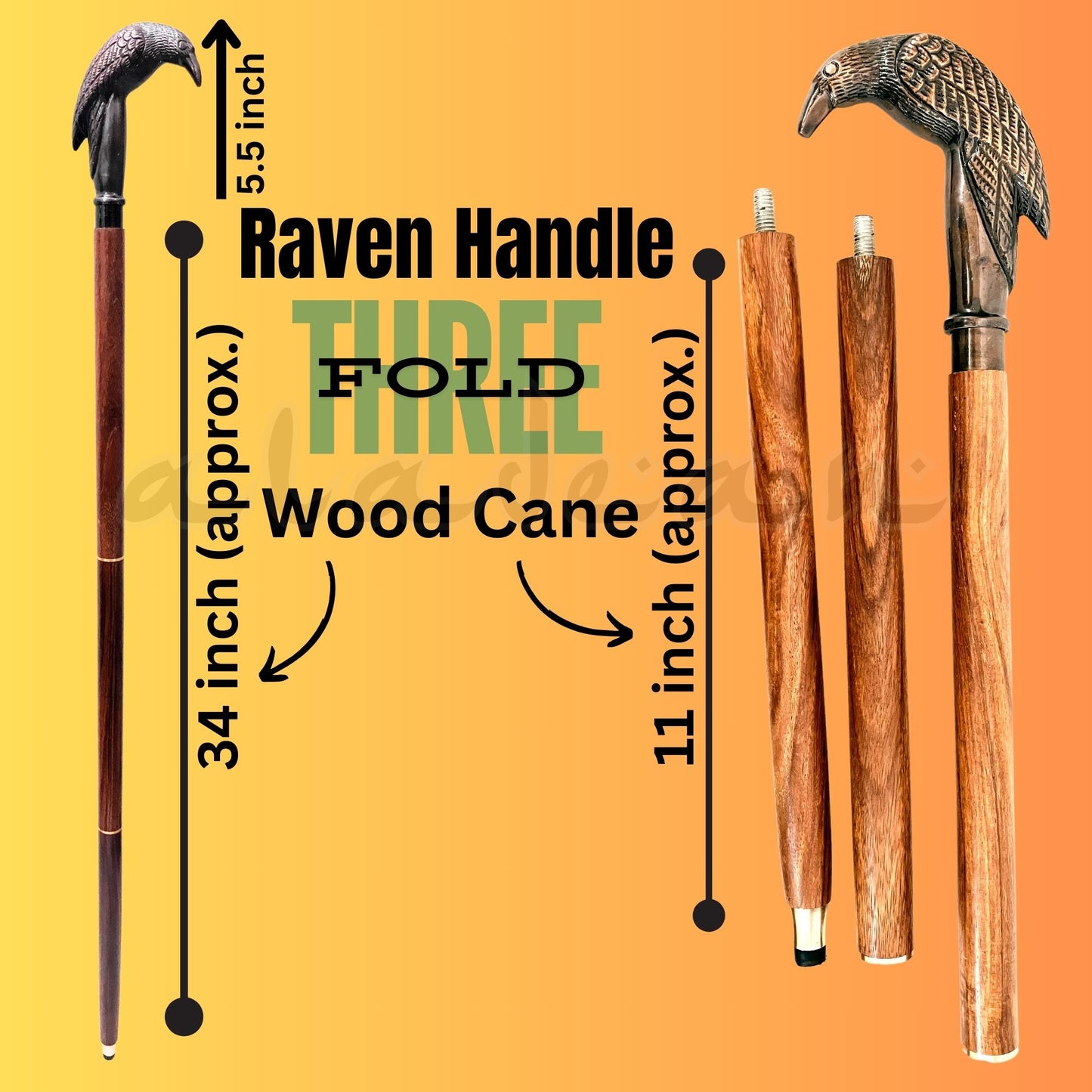 Raven Handle Walking Cane for Stylish Men Women