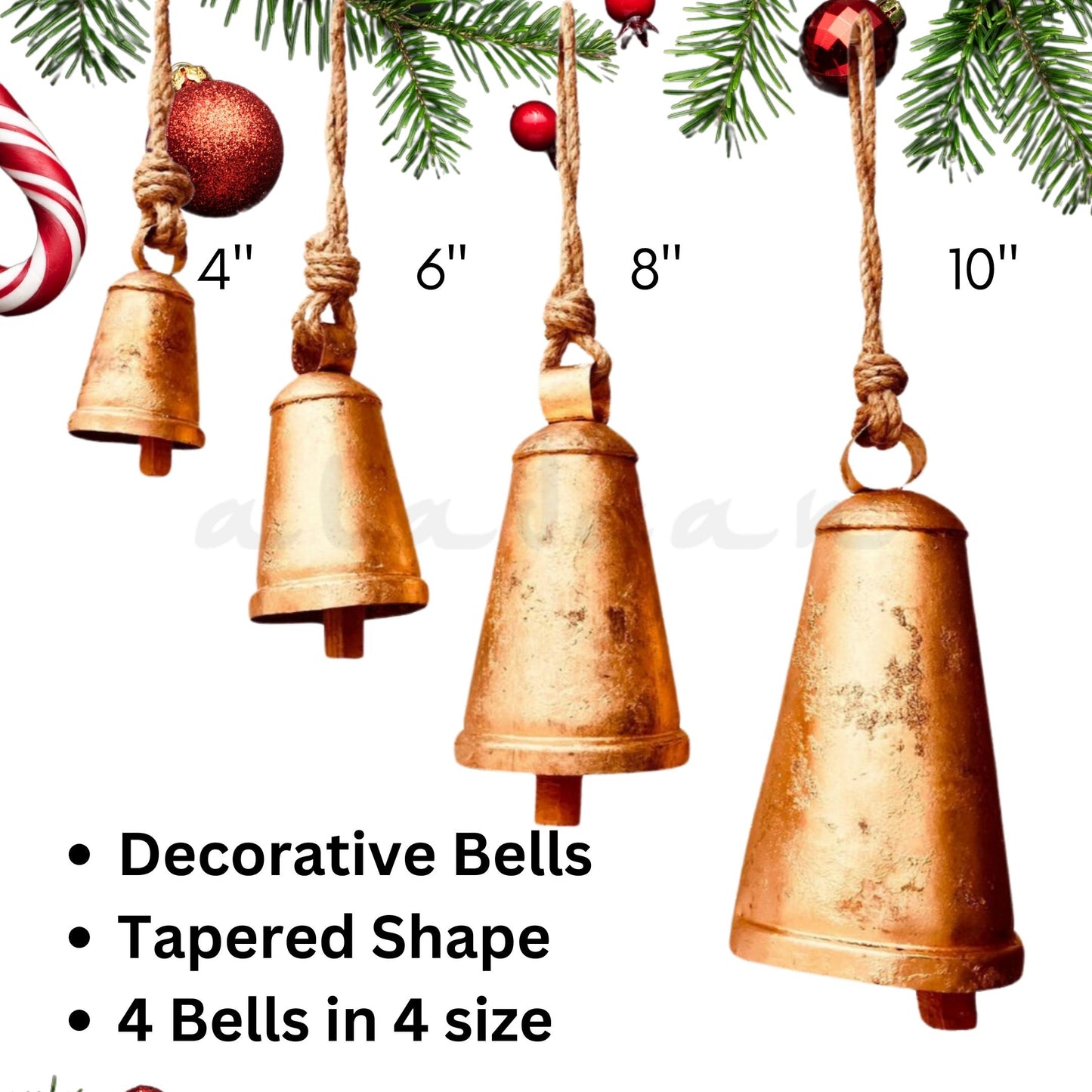 Dekoratives Weihnachtsglocken-Set mit konischen goldenen Glocken