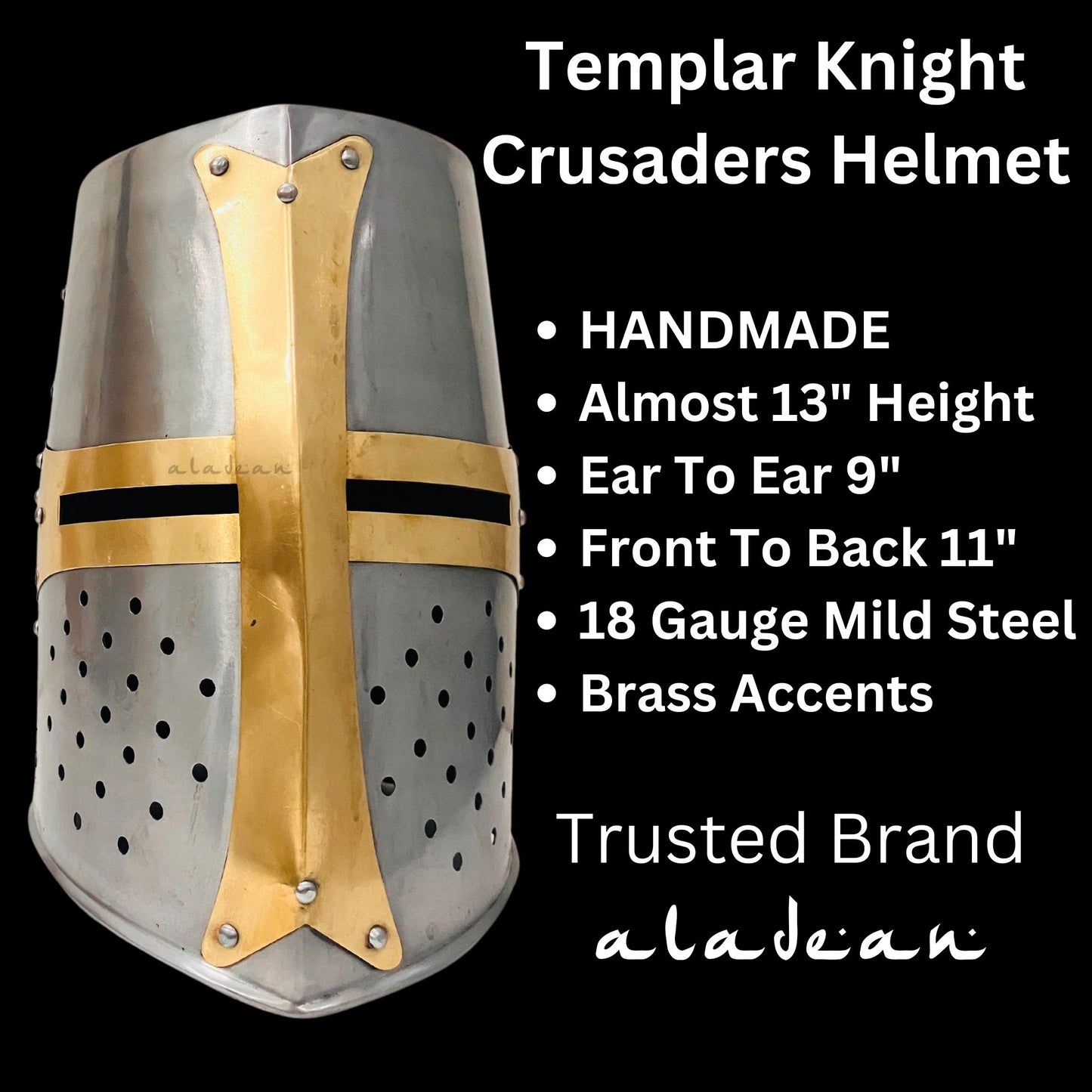 Templar Crusader Knights Helmet – Handcrafted Steel Medieval Armor | Wearable Adult Costume