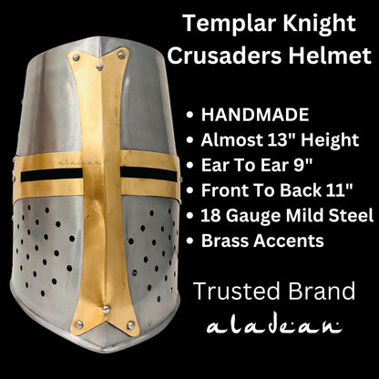 Templar Crusader Knights Helmet – Handcrafted Steel Medieval Armor | Wearable Adult Costume