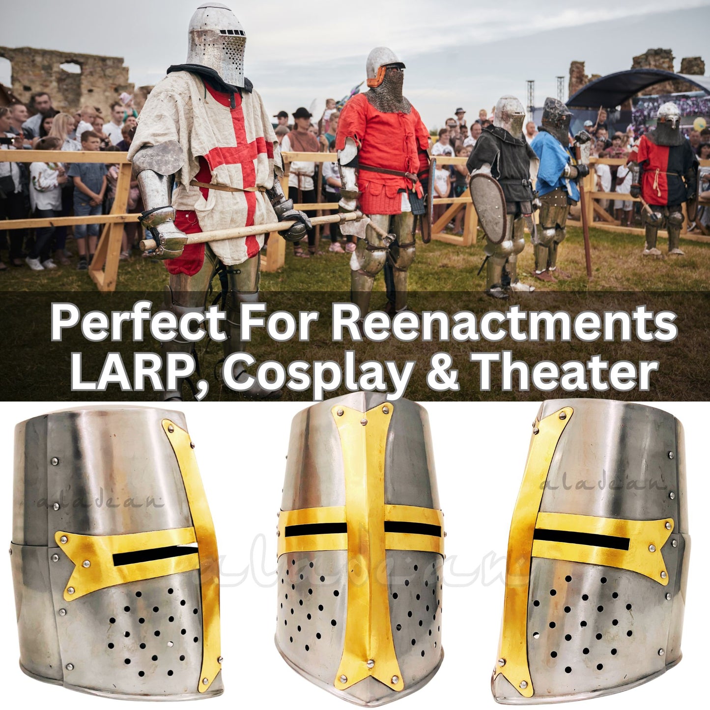 Templar Crusader Knights Helmet – Handcrafted Steel Medieval Armor | Wearable Adult Costume