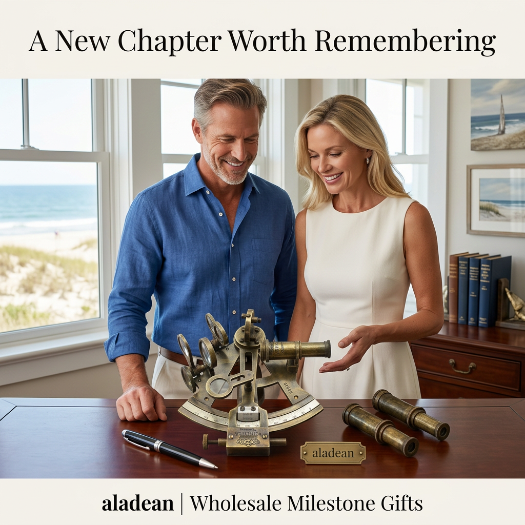 Adult model couple sharing a sextant gift moment